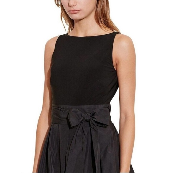 Lauren Ralph Lauren Mixed Media Black Full Skirt Taffeta Dress Size 6 - Picture 3 of 7